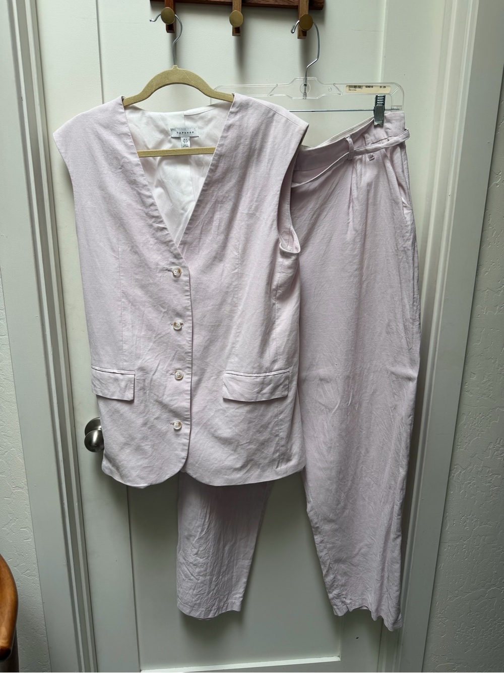 Top Shop Pale Lavender Linen-Blend Vest & High-Waist Pants